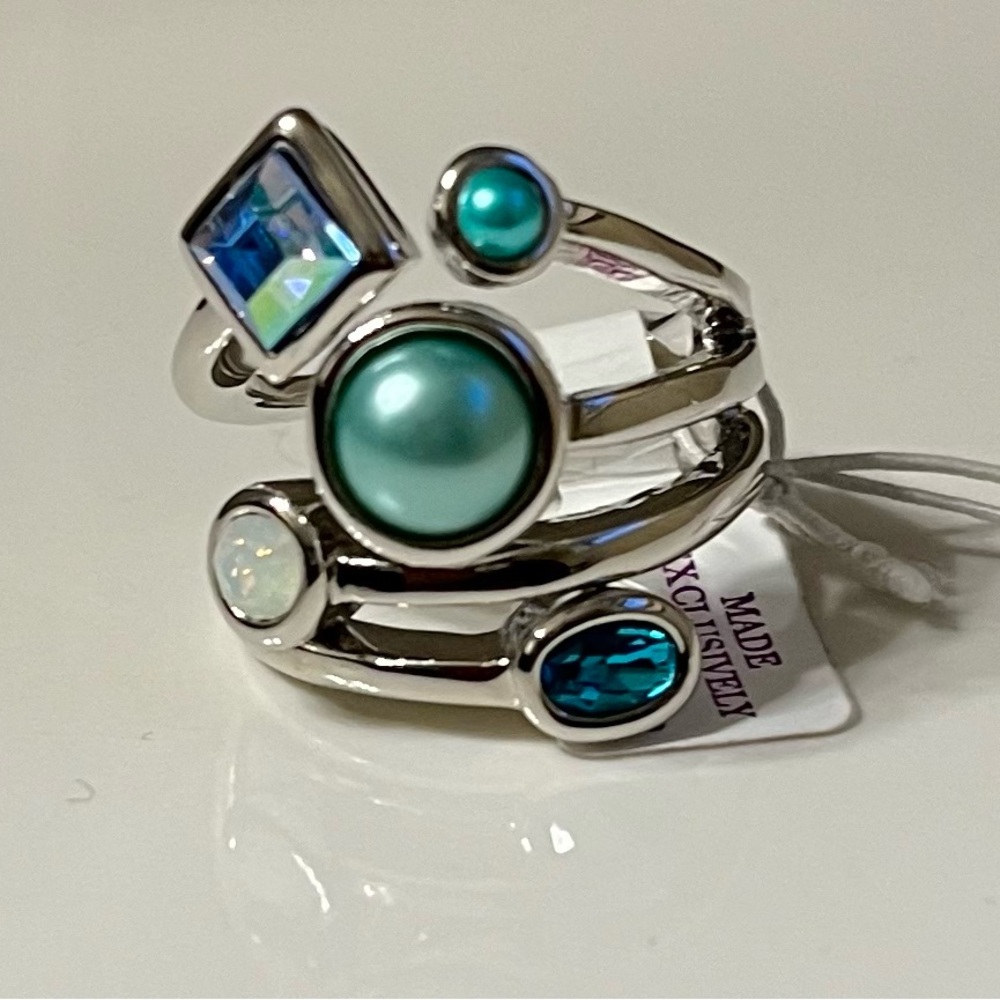 Lia Sophia multi, stoned stack silver ring